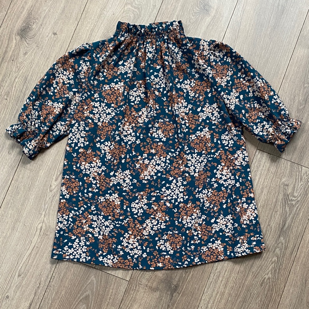 Fall Floral High Neck Blouse